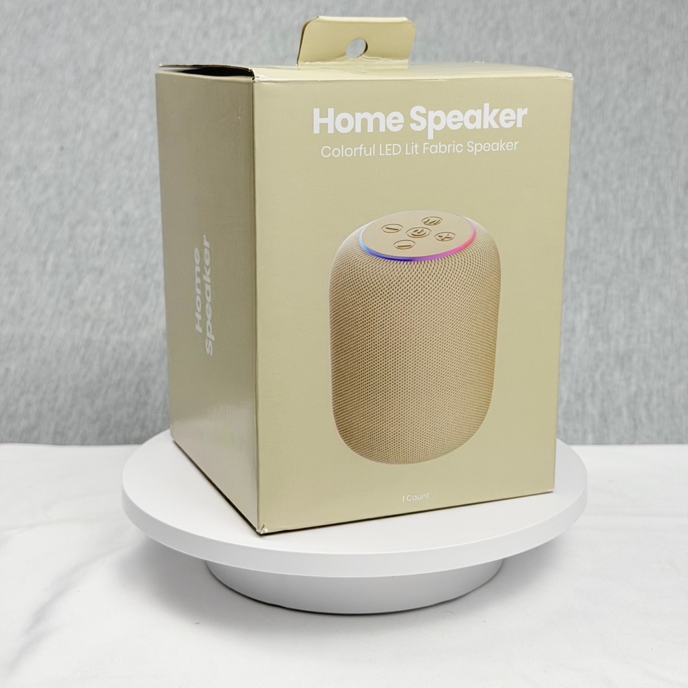 Home Speaker Colorful LED Lit Fabric Speaker 10W Bluetooth Tan Beige New